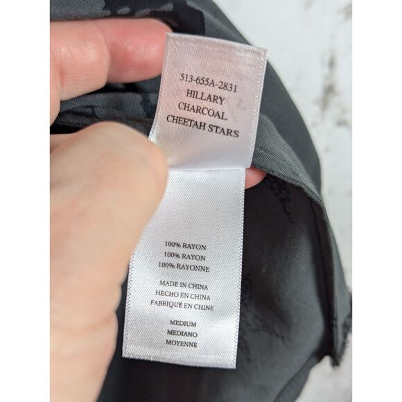 RAILS "Hillary" Top in Charcoal Cheetah Stars Faux Wrap Rayon LS Size Medium - Picture 5 of 6